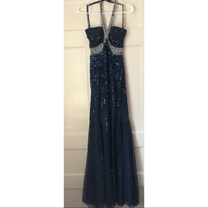 Navy blue sequin prom dress